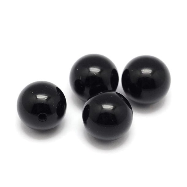 Black agate, half-drilled round, 6mm, 2pcs.