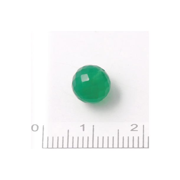 Green agate, half-drilled, closely faceted, 8mm, 1pc.