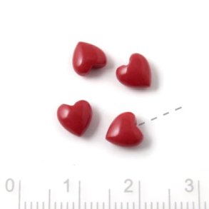 Red heart, pressed coral, half-drilled, 6x6x3.5mm, 2pcs