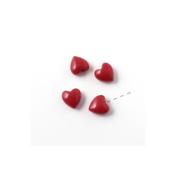 Heart, pressed coral, half-drilled, dark red, 8x8x4.5mm, 2pcs