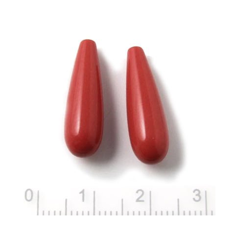 Pressed coral, red teardrop, red, half-drilled, 22x7x3mm, 2pcs