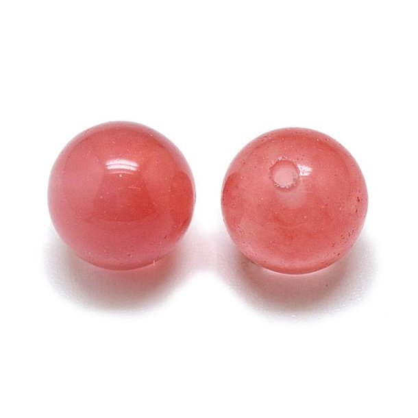 Half drilled bead, Quartz, dyed pink, round 8 mm, 2 pcs.