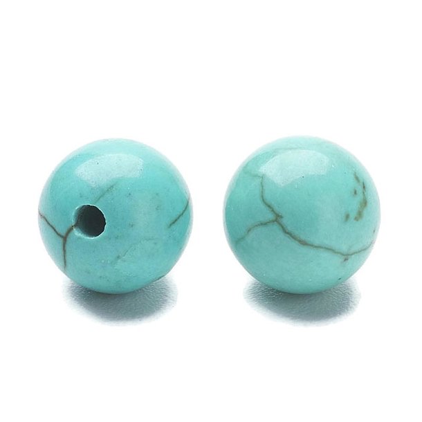 Turquoise (dyed howlite) round, half drilled, 6mm, 2pcs