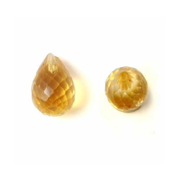 Citrine teardrop, half-drilled, closely faceted, golden yellow, 12x8mm, 1pc.