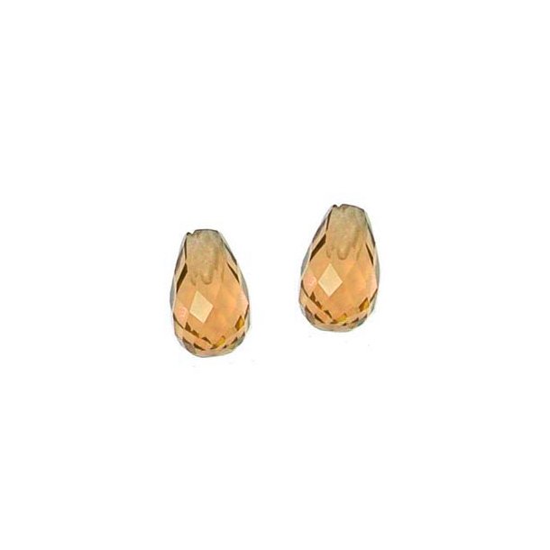 Citrine teardrop, small, half-drilled, closely faceted, 5x3mm, 2pcs.