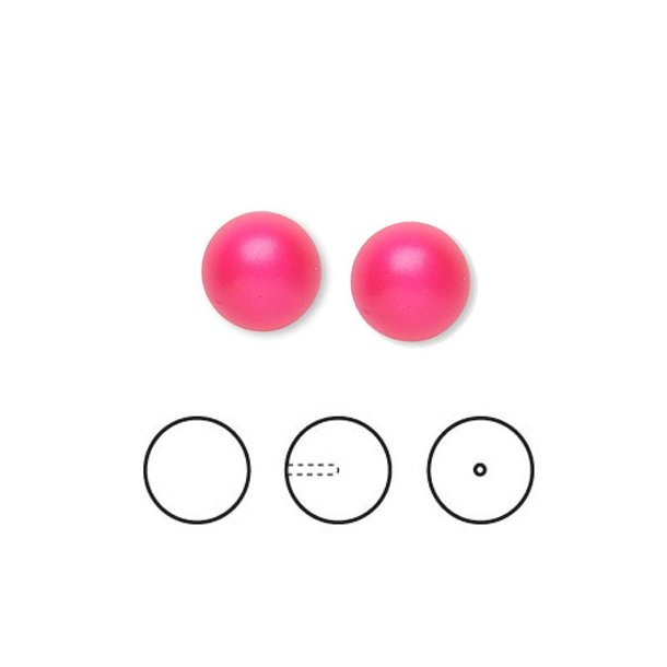 Shell pearl, neon pink, half-drilled, 6mm with 0.8 mm hole, 2pcs