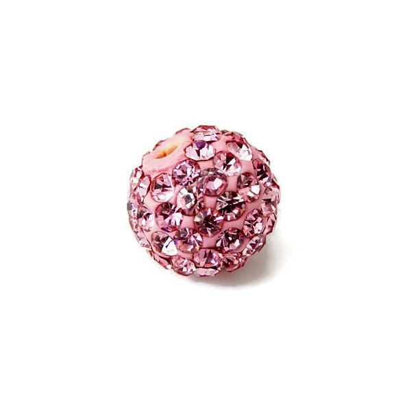 Half-drilled, fimo clay, pink sphere with crystals, 6mm, 2pcs.