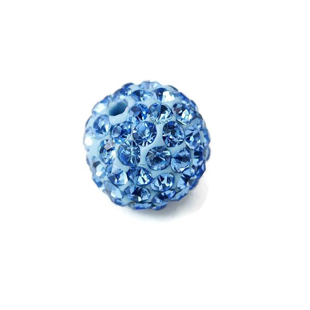 Half-drilled light blue sphere with crystals, 6mm, 2pcs.