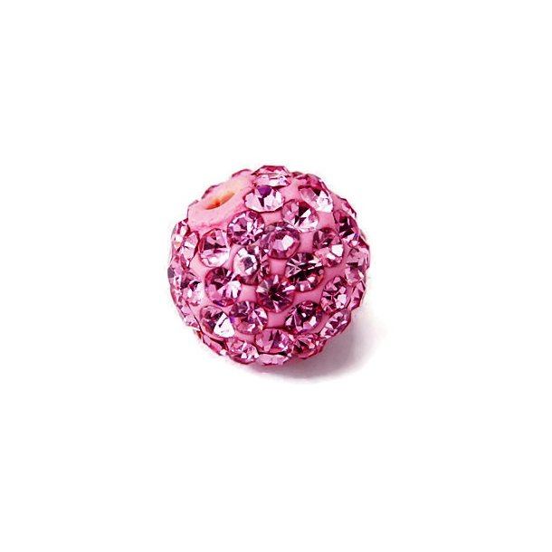 Anboret kugle, 6 mm, mrk rosa med krystaller, 2 stk.