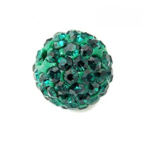 Anboret bling-perle, 6 mm, mrkegrn med krystaller, 2 stk.