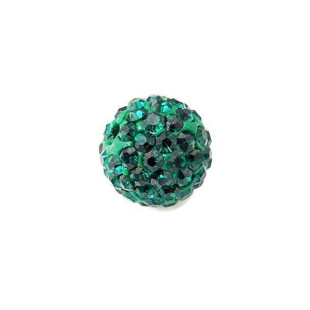 Half-drilled dark green sphere with crystals, 6mm, 2pcs.