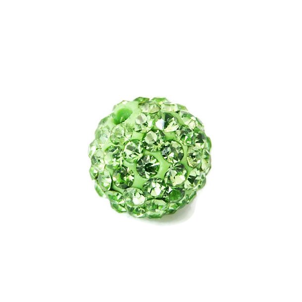 Half-drilled light green sphere with crystals, 6mm, 2pcs.