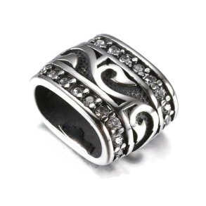 Collector bead, oval hole, stainless steel, w.  rhinestones, inner hole size 12x6 mm, 1 pc