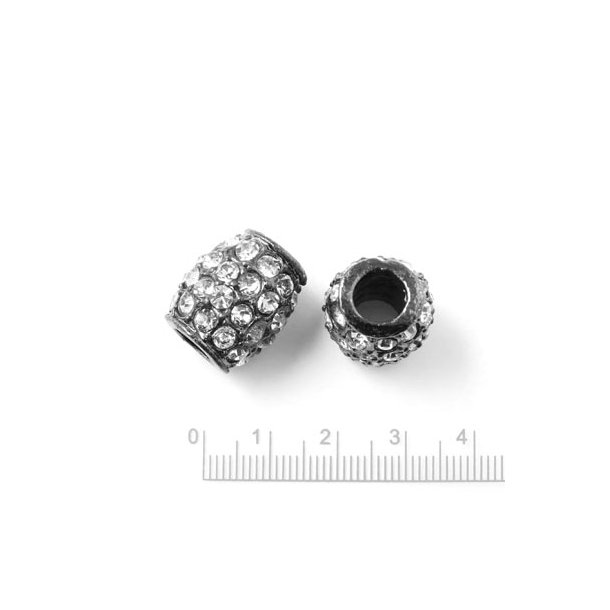 Mellemperle, sort r&oslash;r, med krystaller 20x16,6 mm, 1 stk