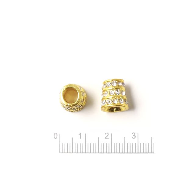 Tube bead, round, golden w. Crystal, 10x10mm, 1pc.