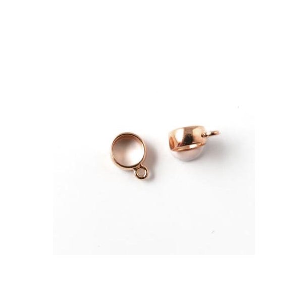 Ring/spacer bead, round with open loop, rose gilded steel, hole 5mm, 2pcs