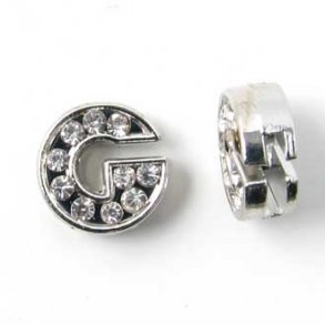 Letter G, slide charm, silver-coloured with crystals, ca. 10x12mm, 1pc.