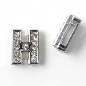 Bogstav H slide-charm, slvfarvet med krystaller, ca. 10x12 mm, 1 stk.