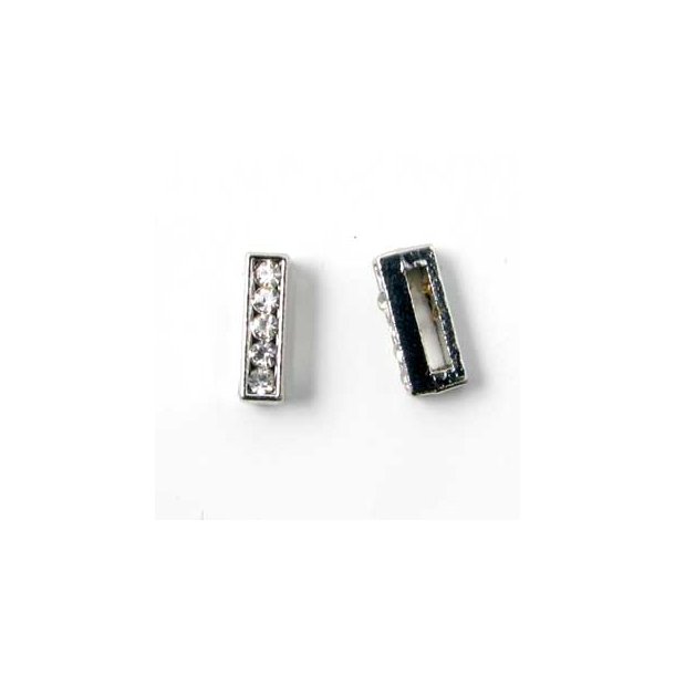 Letter I, slide charm, silver-coloured with crystals, ca. 10x12mm, 1pc.