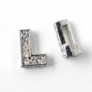 Buchstabe L Slide-Charm, silbergefärbt mit Kristallen, ca. 10x12 mm, 1 Stk.