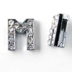 Buchstabe M Slide-Charm, silbergef&auml;rbt mit Kristallen, ca. 10x12 mm, 1 Stk.