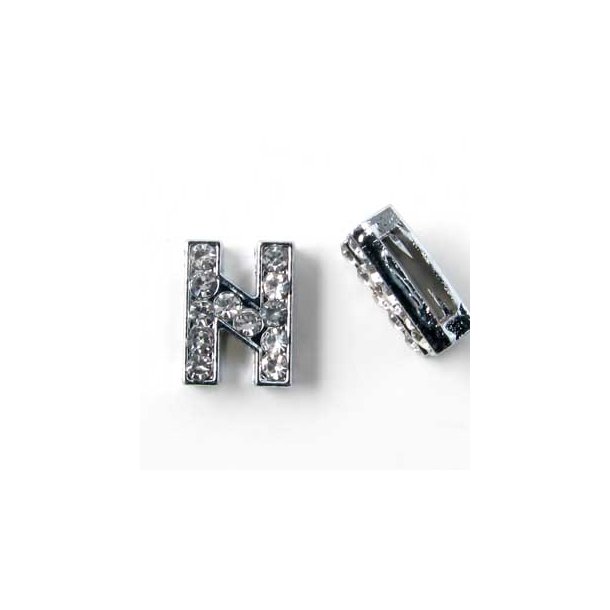 Letter N, slide charm, silver-coloured with crystals, ca. 10x12mm, 1pc.