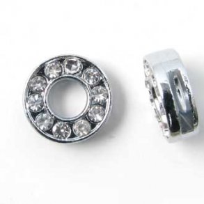 Bogstav O slide-charm, slvfarvet med krystaller, ca. 12x12 mm, 1 stk