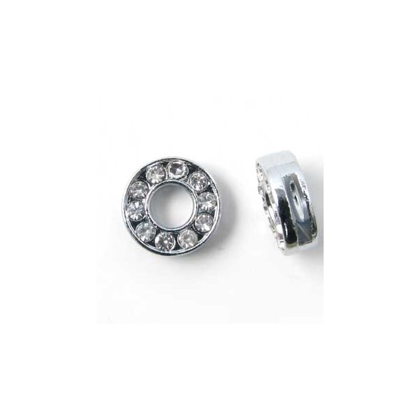 Letter O, slide charm, silver-coloured with crystals, ca. 12x12mm, 1pc.