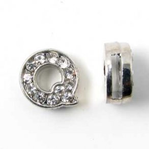 Letter, Q slide charm, silver-coloured with crystals, ca. 10x12mm, 1pc.