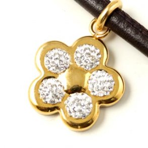 Blumencharm, mit Kristallen besetzt, qualittsvergoldeter Stahl , 22 mm, mit zwei sen, 1 Stk.