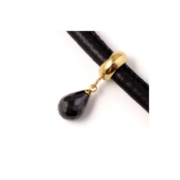 Crystal-drop charm, black quality gilded steel, with eye and 6mm jump ring, 1pc.