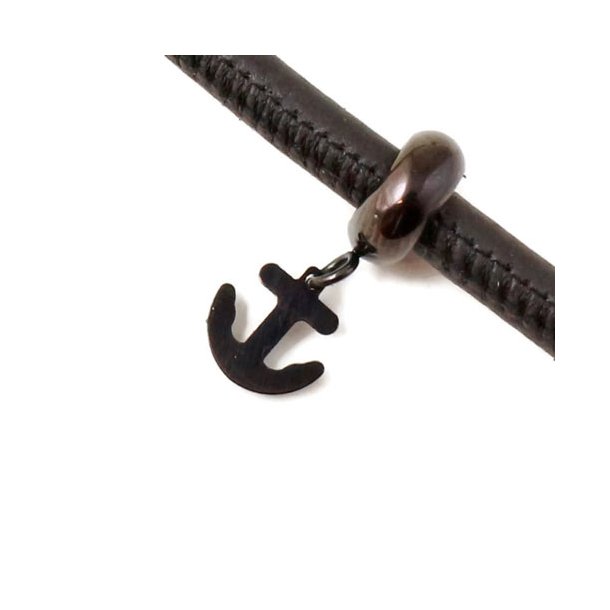 Anchor charm, black steel, with eye and jumpring with 6 mm hole, 1pc