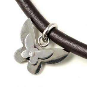 Schmetterling mit Kristall in der Mitte, Charm aus rostfreiem Stahl, 22x17 mm, mit Öse, 1 Stk.