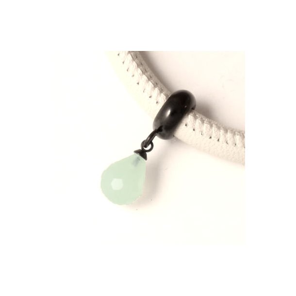 cloudy mint green crystal-drop charm, black steel with eye and 6mm jump ring, 1pc.