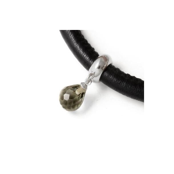 Smoky Crystal-drop charm, with eye and 6mm jump ring, 1pc.