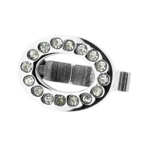 Clip-Anhänger, oval, Edelstahl mit klaren Kristallen, für zwei Bänder 5-6 mm, 13x10 mm, 1 Stk.