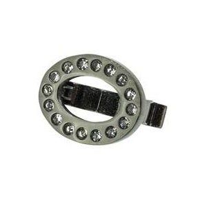 Clip-Anhänger, oval, schwarzer Edelstahl mit klaren Kristallen, für zwei Bänder 5-6 mm, 13x10 mm, 1 Stk.