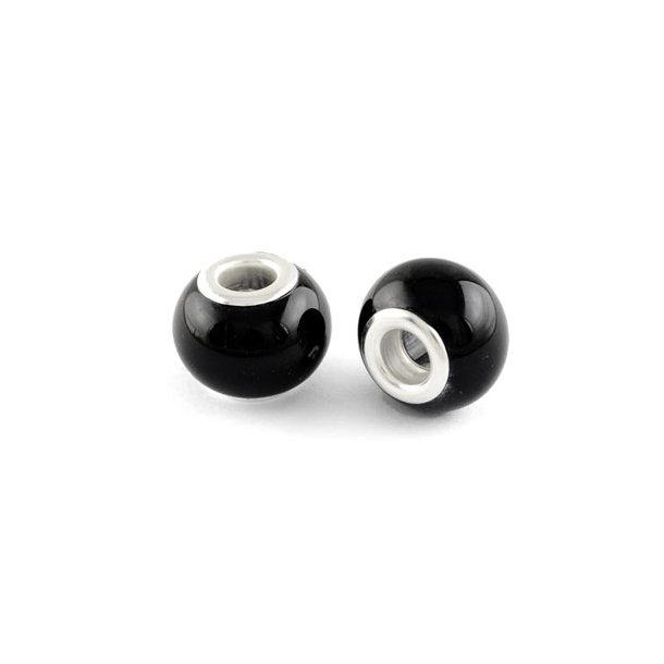 Glass bead, opaque shiny black, 15x12mm, 1pc.