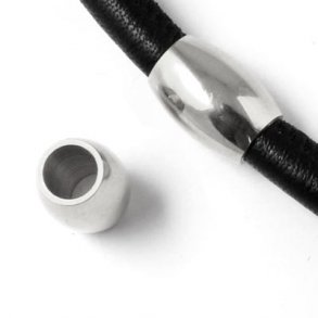 Tube bead, stainless steel 20x12, oval, shiny, hole size 8mm, 1pc.