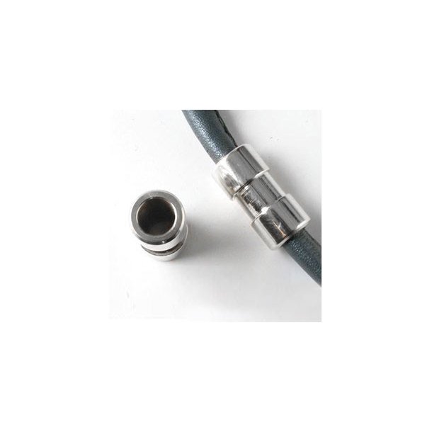 Long cylinder w. rabbet, stainless steel, 6mm hole, 1pc.