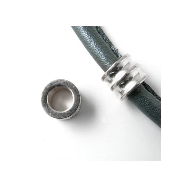 3-grooved sturdy bracelet bead, hardened stainless steel, 6mm hole, 1pc.