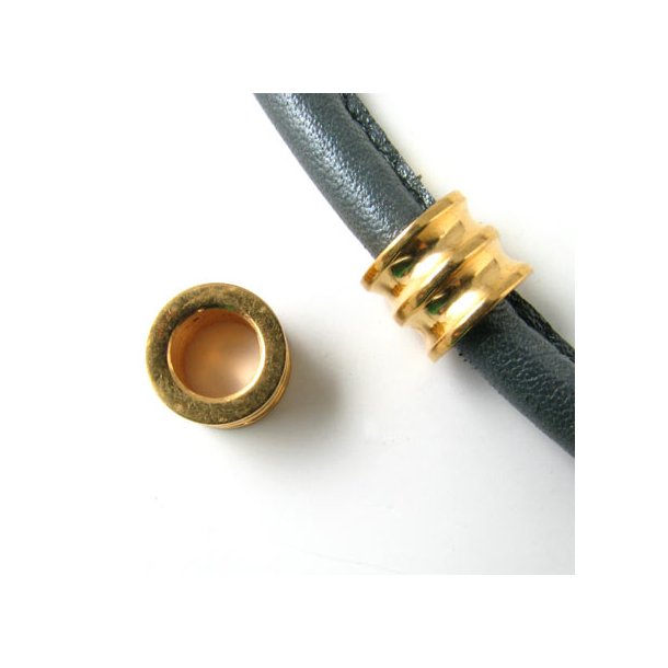 3-grooved Thick bracelet Bead, gilded stainless steel, 7mm hole, 1pc.