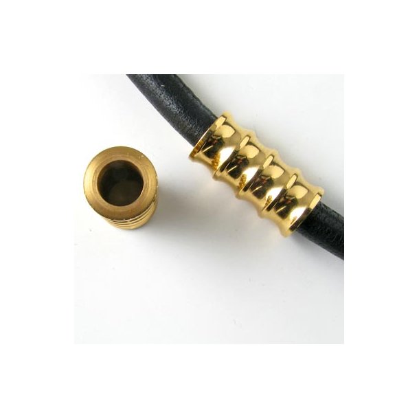 5-grooved thick Tube Bead, gilded stainless steel, 7mm hole, 1pc.