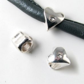 Herz mit Kristall, versilberte Perle mit großem Loch, 10x10 mm, 1 Stk.