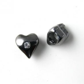 Herz m. Kristall, schwarze Perle mit großem Loch, 10x10 mm, 1 Stk.