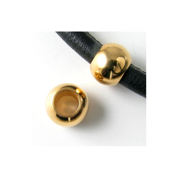 Thick bracelet bead, 10mm, glossy gilded stainless steel, hole size 5mm, 1pc. (copy)