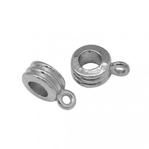 Ring/spacer bead with eye, round, grooved, dark silver-coloured, 8/4.5mm, 10pcs.