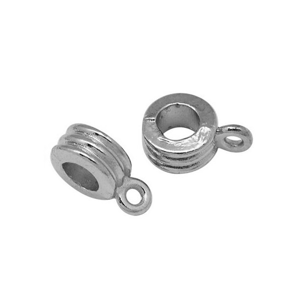 Ring/spacer bead with eye, round, grooved, dark silver-coloured, 8/4.5mm, 10pcs.