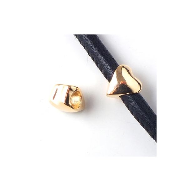 Pointed heart, gilded brass, 10x9x8mm, hole 5mm, 1pc.