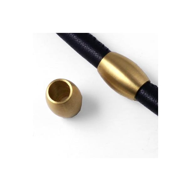 Tube Bead, gilded and frosted stainless steel, 6mm hole, 1pc